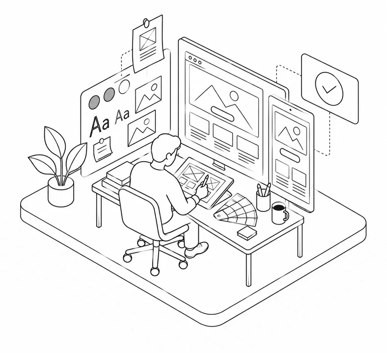 A designer creating the visual direction and key pages on screen